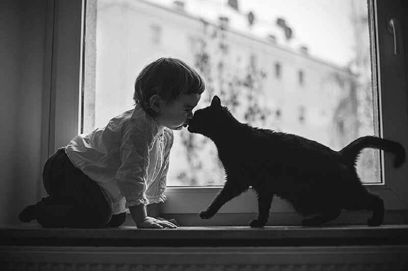 Child and Black Cat