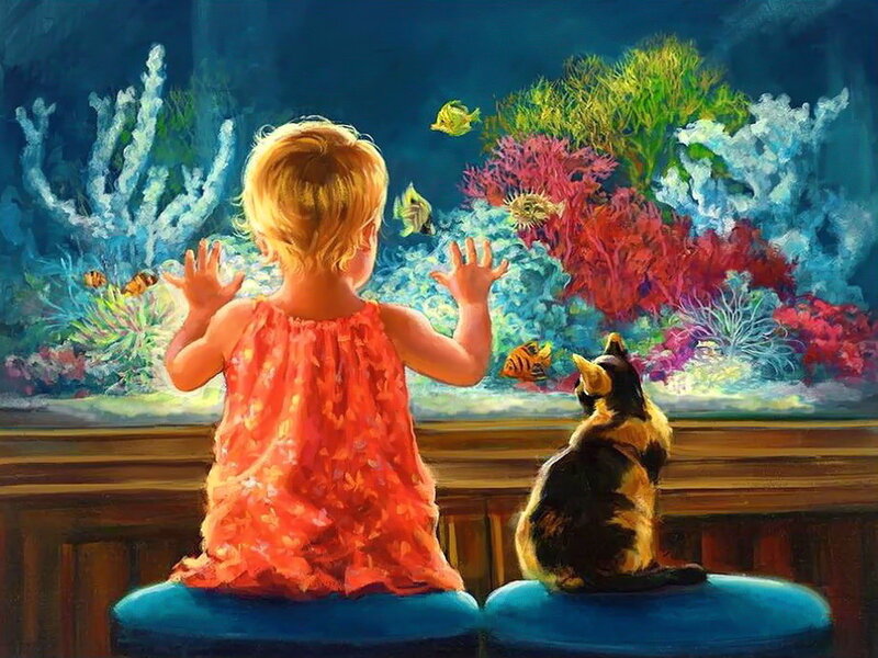 Child and Cat at Aquarium