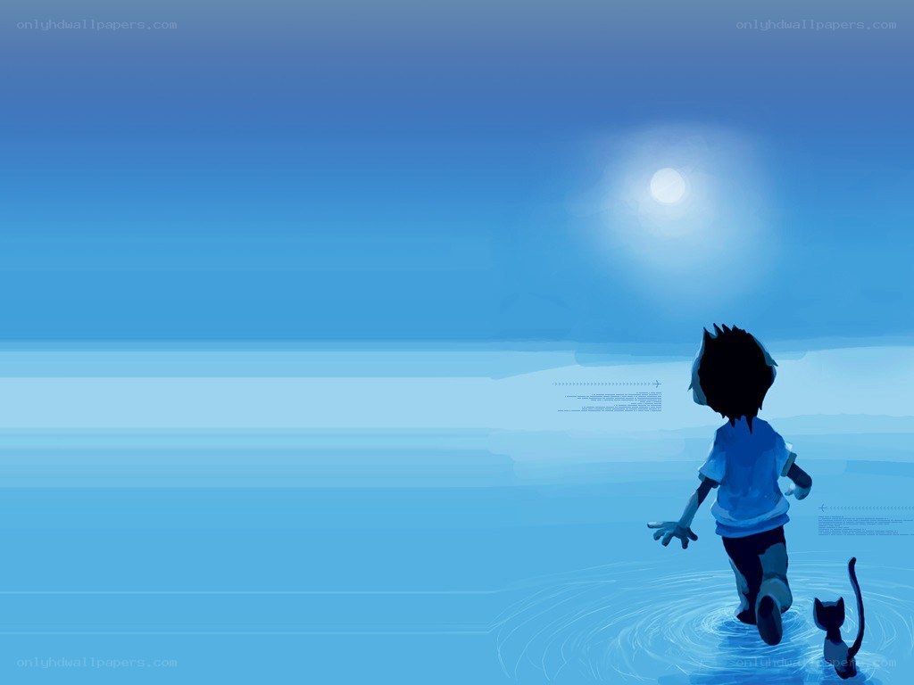 child and cat in water