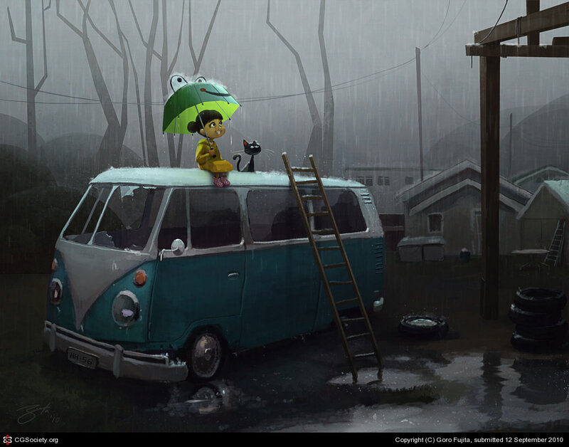 Child and Cat on Van