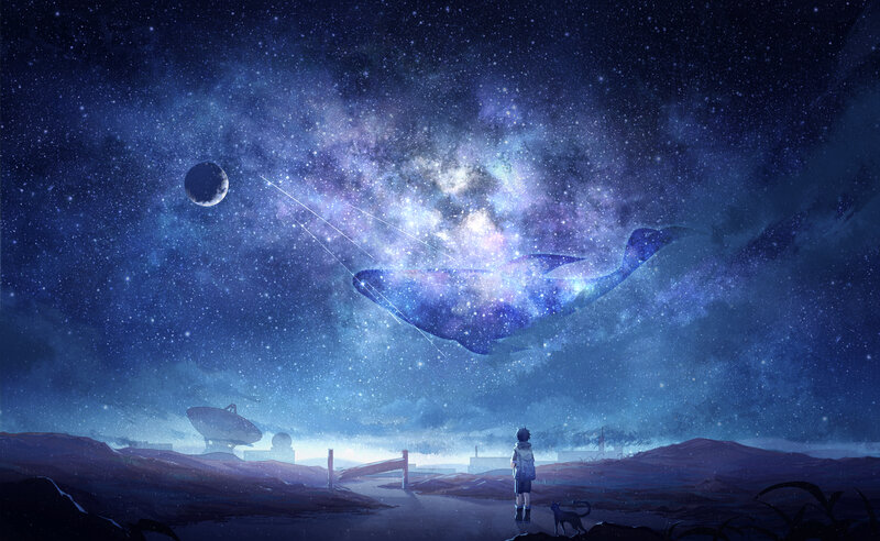 Child and Cat under Stars
