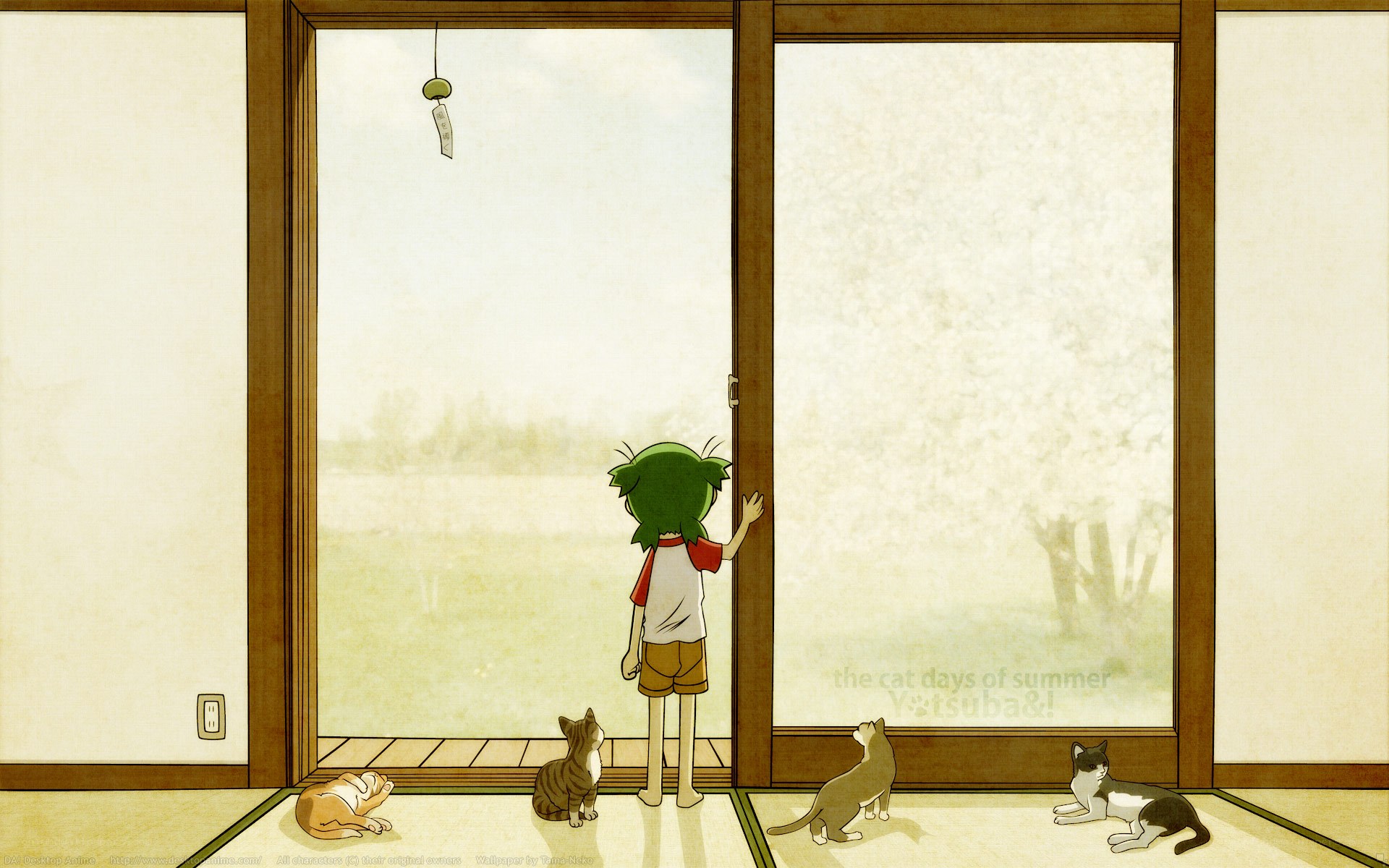 child and cats by sliding door