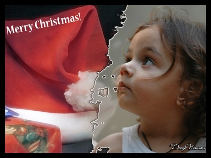 Child and Christmas card split