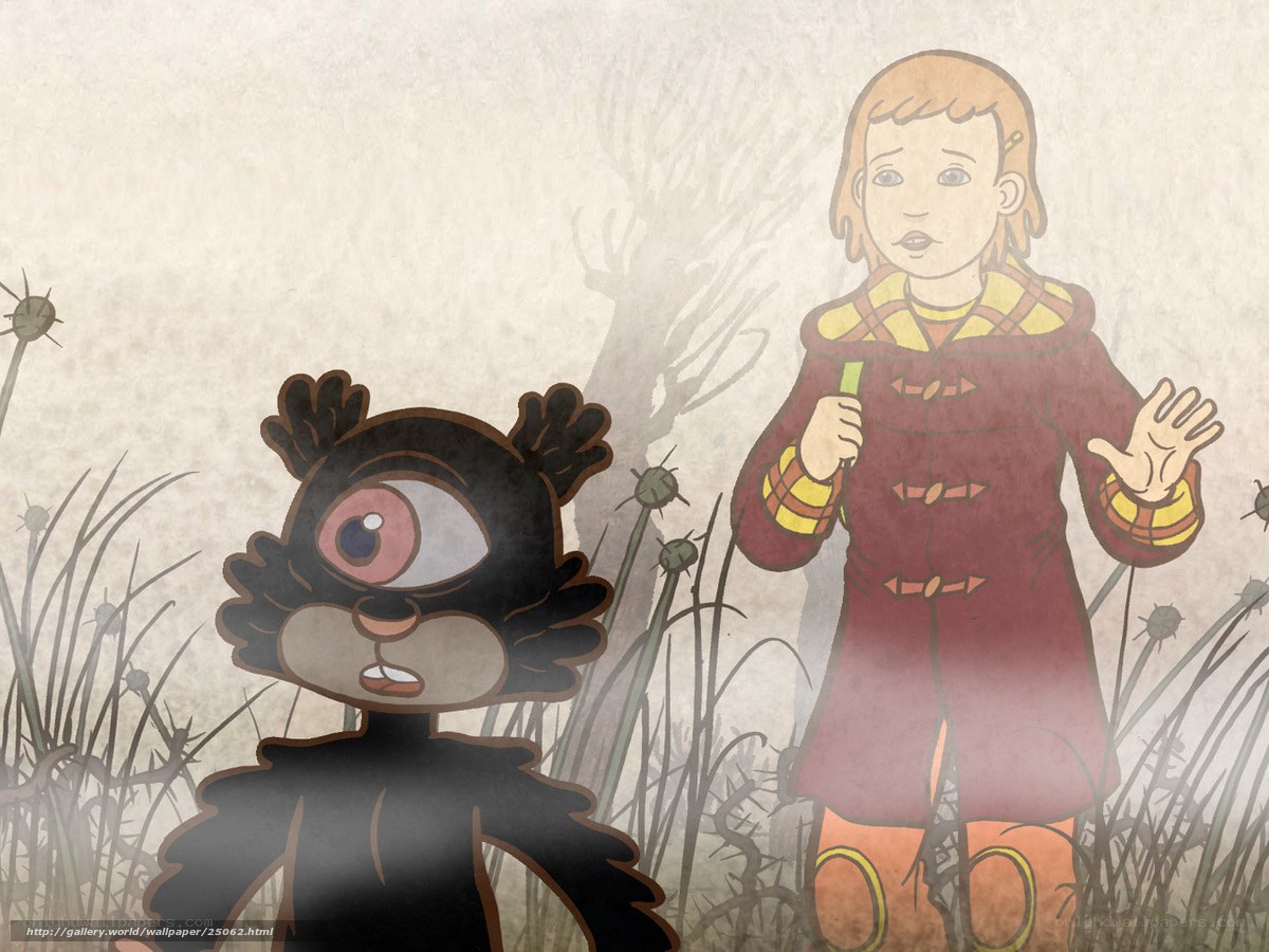 child and creature in field