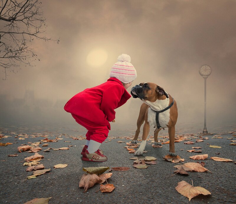 Child and Dog in Autumn