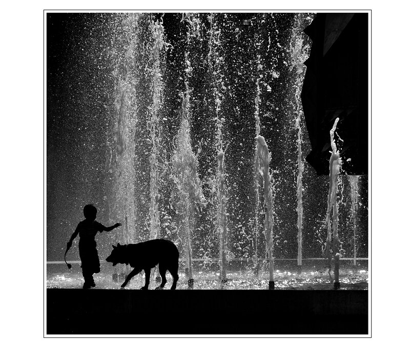 Child and Dog Silhouette — Black