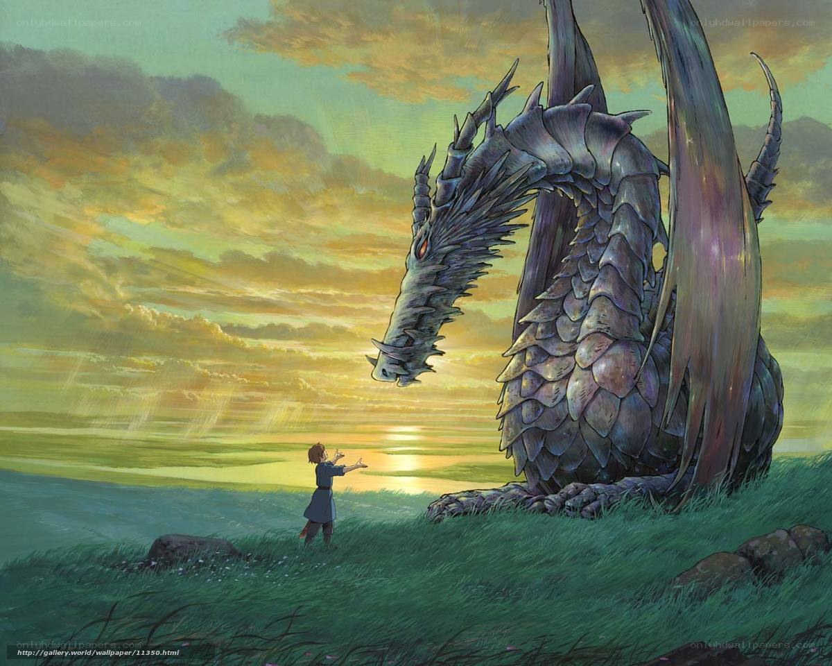 child and dragon at sunset