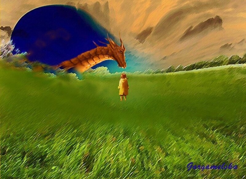 Child and Dragon in Field