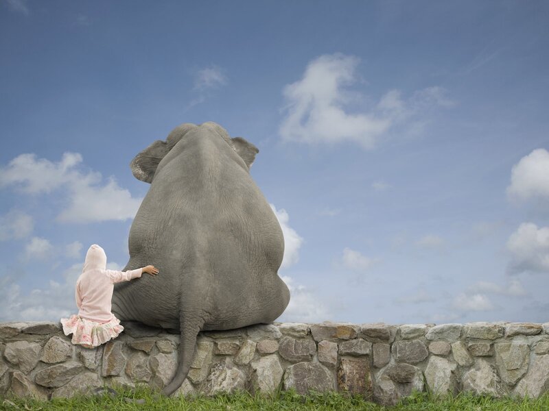 Child and Elephant — Blue