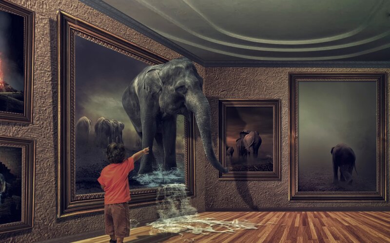 Child and Elephant — Brown
