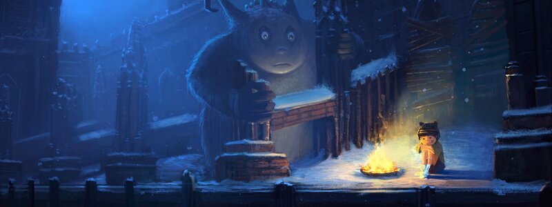 Child and Giant Creature — Blue