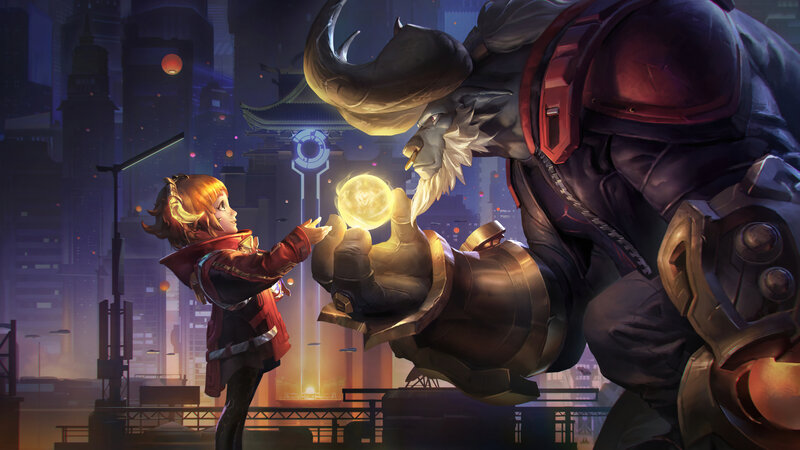 Child and Giant Creature — Purple, Dramatic