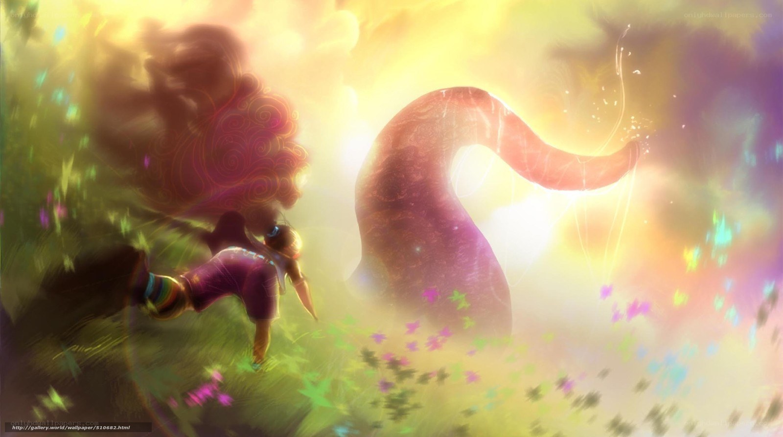 child and giant serpent