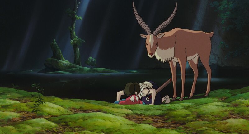 Child and Goat in Forest — Green