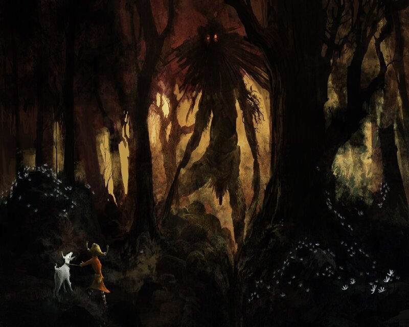 Child and Goat in Forest