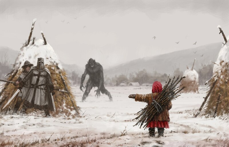 Child and Knight in Snow