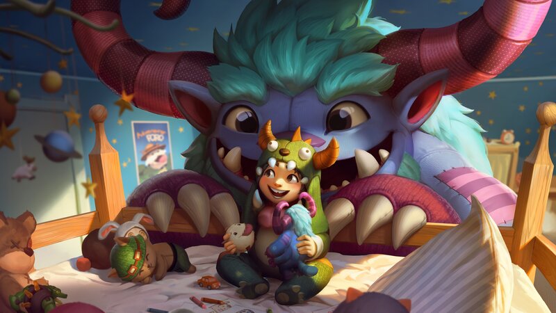 Child and Monster in Bed — Blue