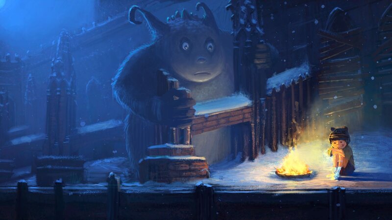Child and Monster in Snow — Blue