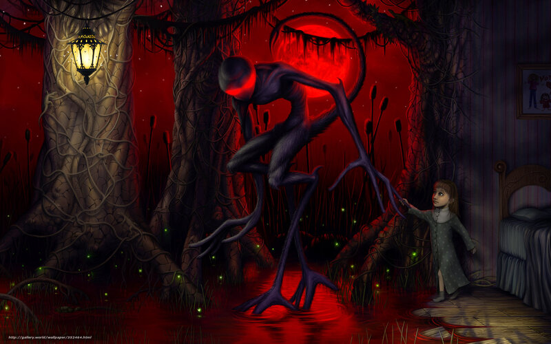 Child and Monster in Swamp — Red