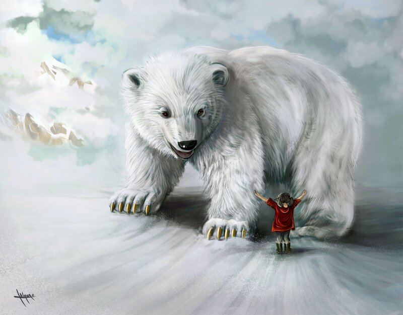 Child and Polar Bear — White, Dramatic