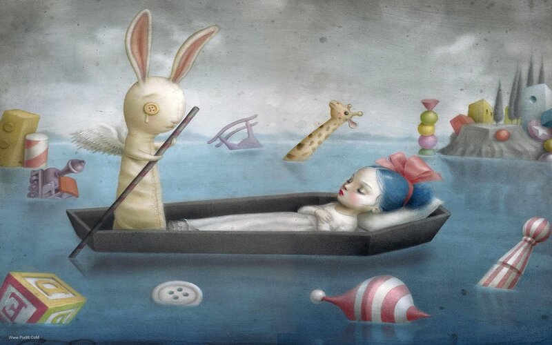 Child and Rabbit in Boat