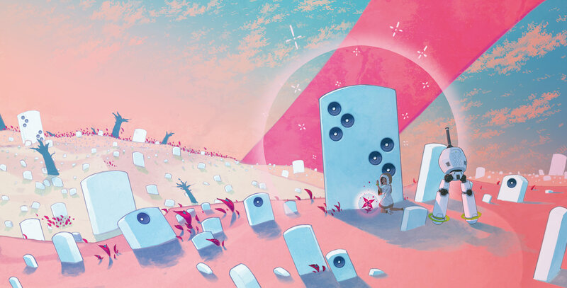 Child and Robot in Graveyard