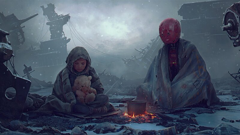 Child and Robot in Ruins