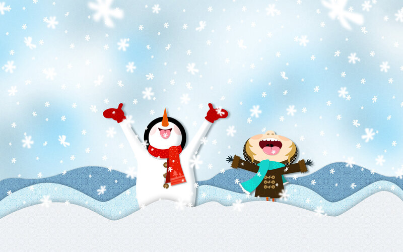 Child and Snowman in Snow
