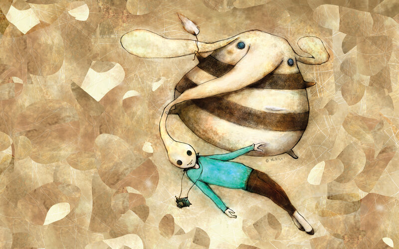 Child and Striped Creature