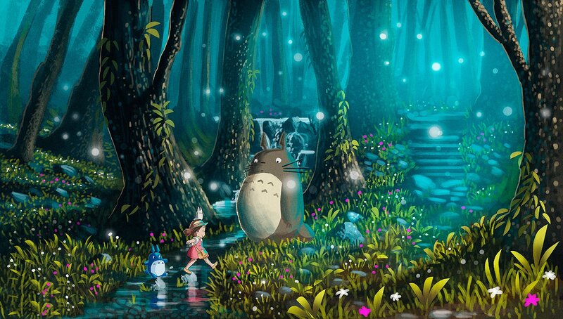 Child and Totoro in Forest — Green