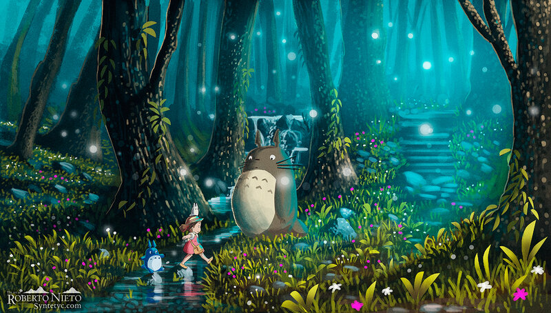 Child and Totoro in Forest