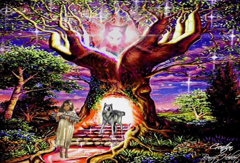 Child and Wolf in Forest