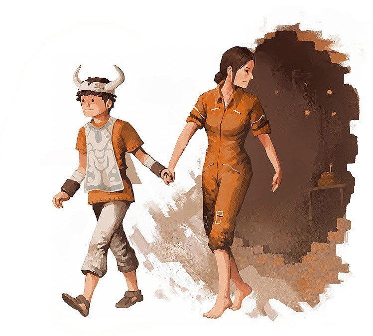 child and woman holding hands