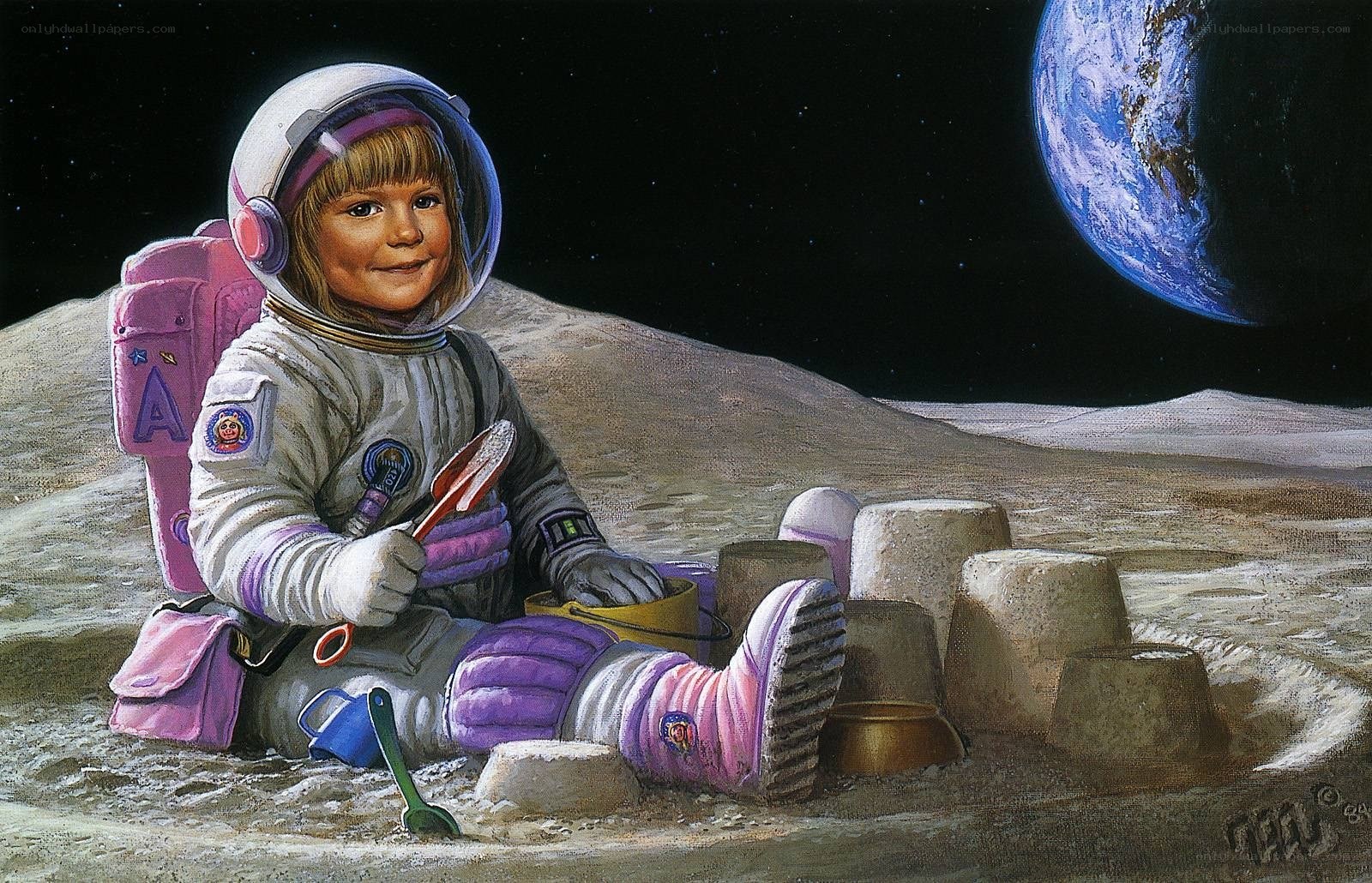 child astronaut on moon