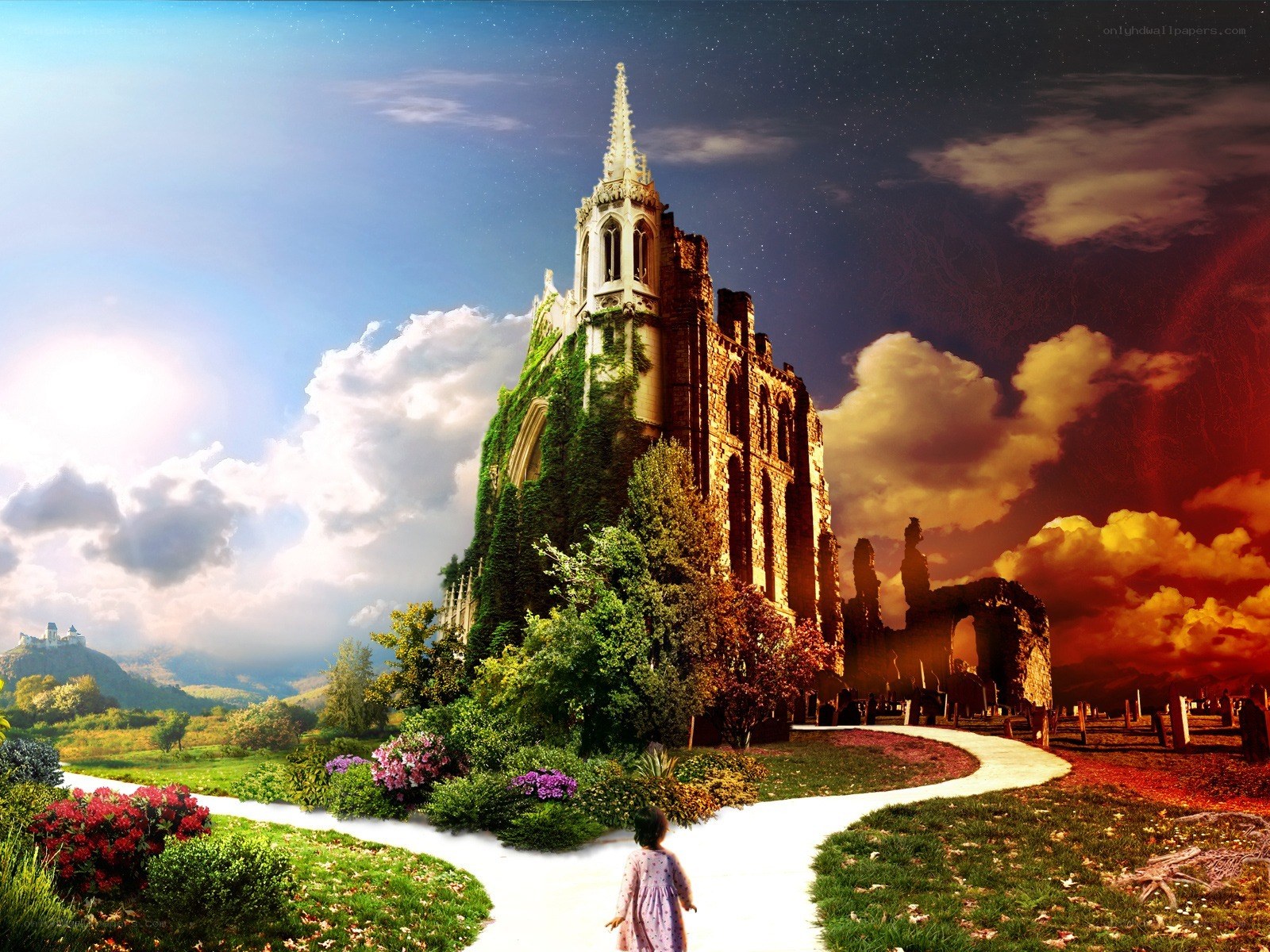 Child at a magical castle