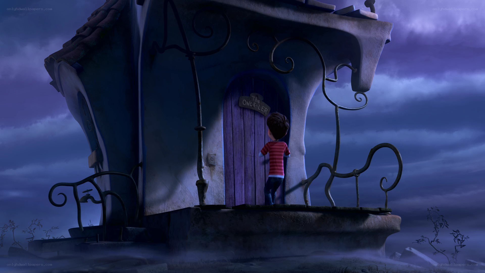 child at a whimsical house