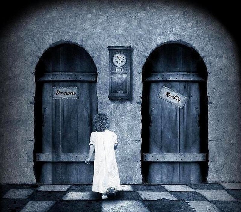 child at dream and reality doors
