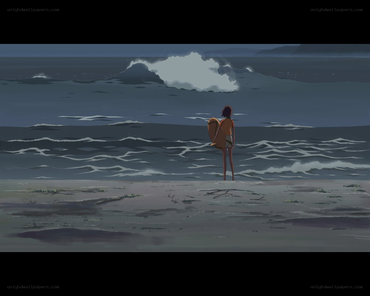child at the beach with surfboard