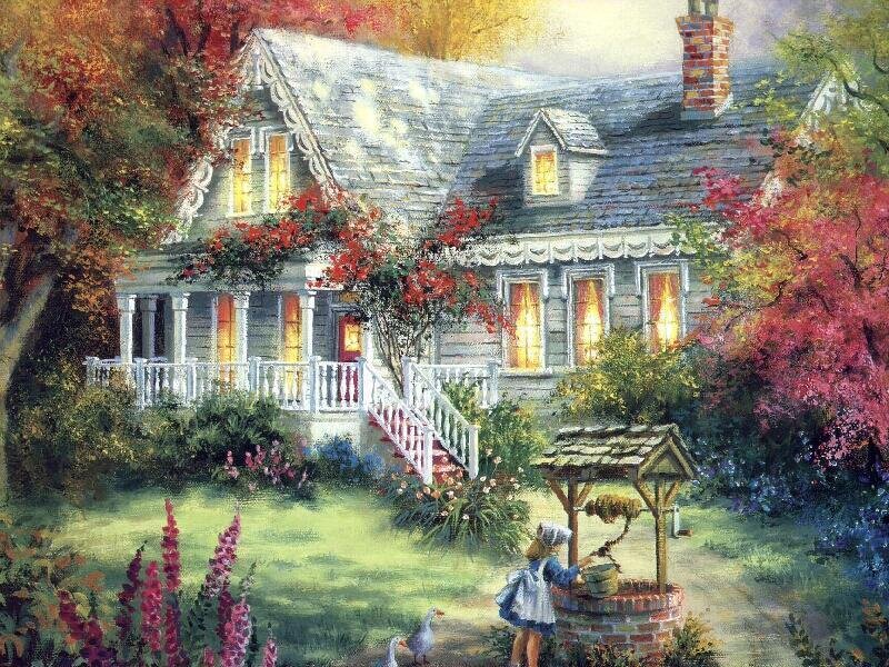 Child at Well in Garden