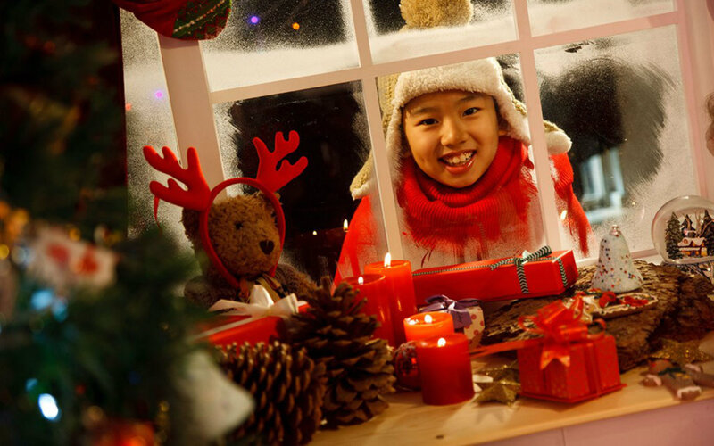 Child at Window — Red, Festive