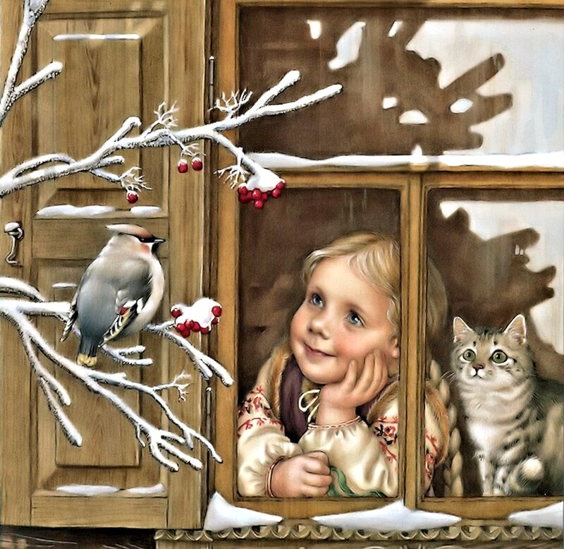 Child at Window with Cat