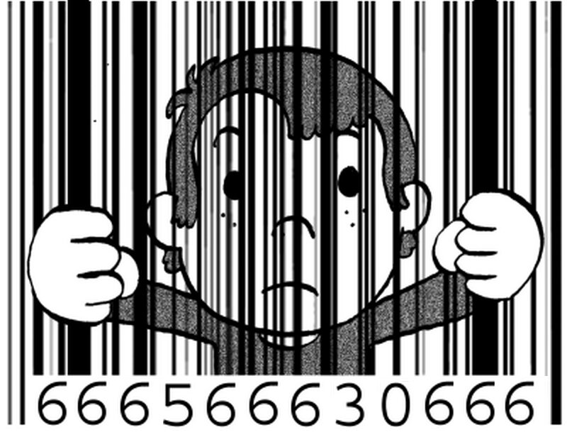 child behind barcode