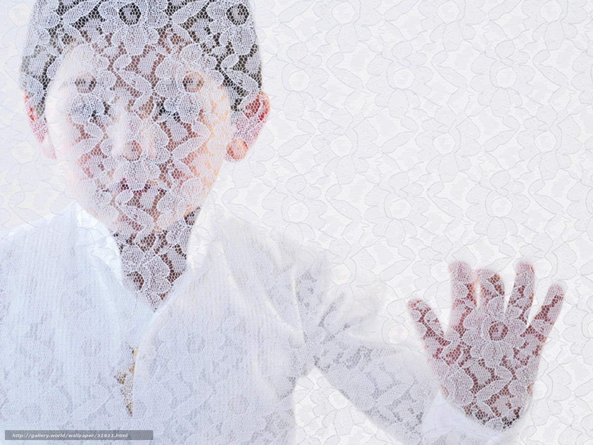 child behind lace curtain