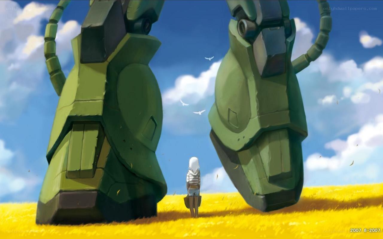 Child between giant robots