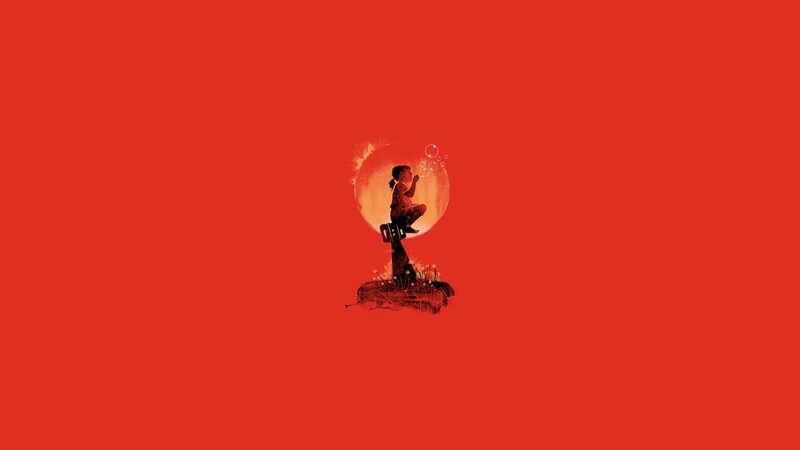 Child Blowing Bubbles — Red, Serene