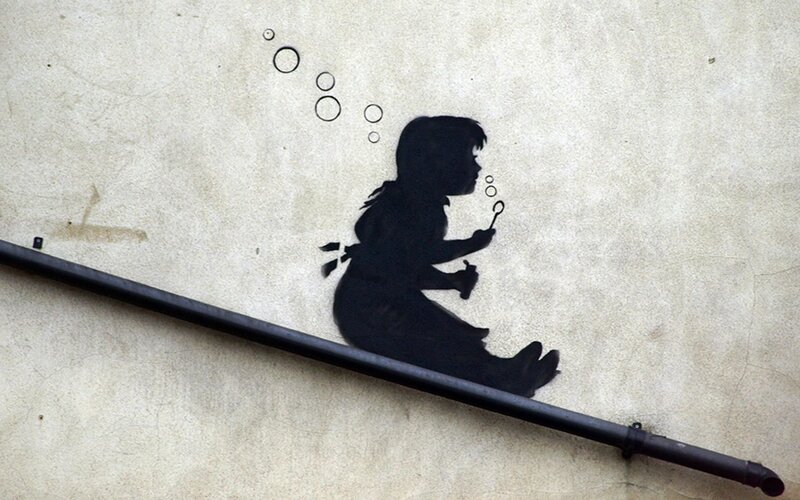 child blowing bubbles stencil