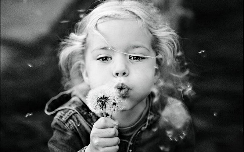 Child Blowing Dandelion — Black, Playful