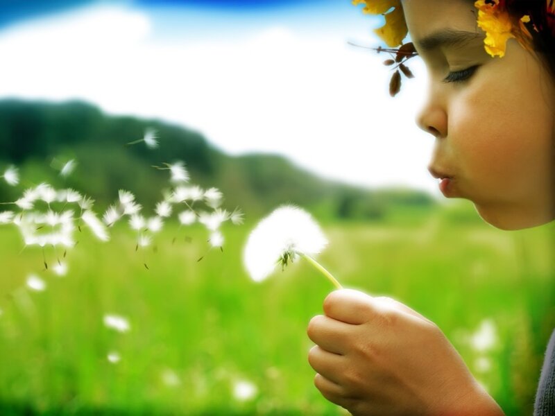 Child Blowing Dandelion — Green
