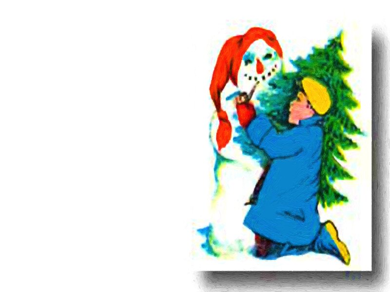 Child Building Snowman — Blue, Festive
