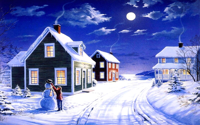 Child Building Snowman — Blue